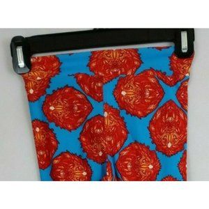 New LuLaRoe Leggings Blue With Redish Orange Lions Design Kids Size L/XL